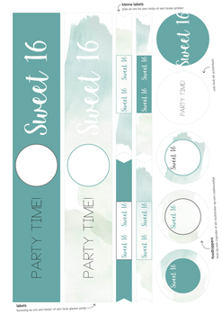 printable sweet 16 'watercolour' - labels